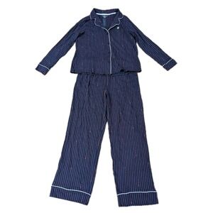 NEW TOMMY HILFIGER Women's 100% Cotton Knit Pajama Pants Set Navy Size L SOFT